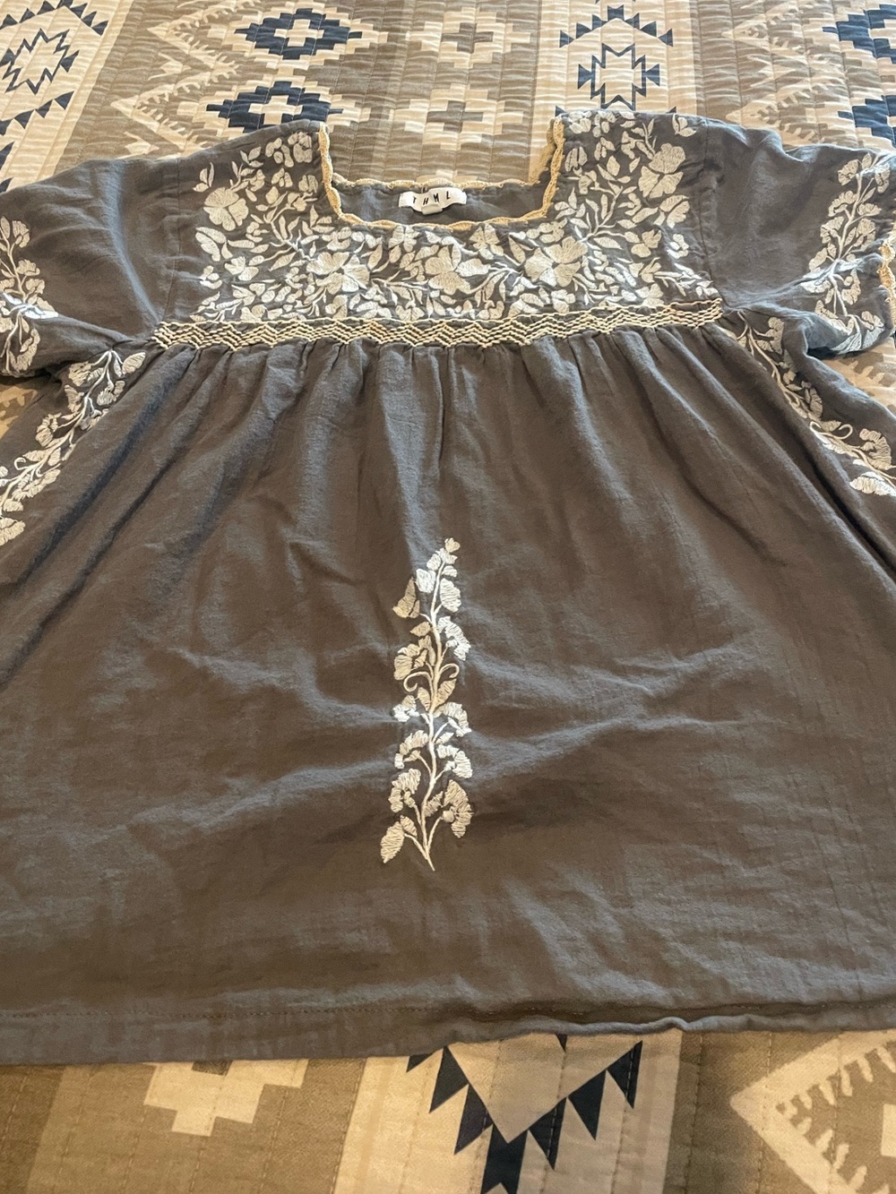 Women’s Gray Floral Embroidery Top, fits like a small